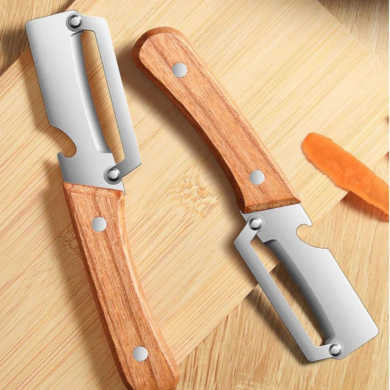 Multi Functional Vegetable Peelers for Kitchen, Ultra-Sharp Stainless Steel Blade & Ergonomic Wood Handle Kitchen Tool for Fruits, Vegetables, Pelador De Papas Pumpkin Papaya Zucchini