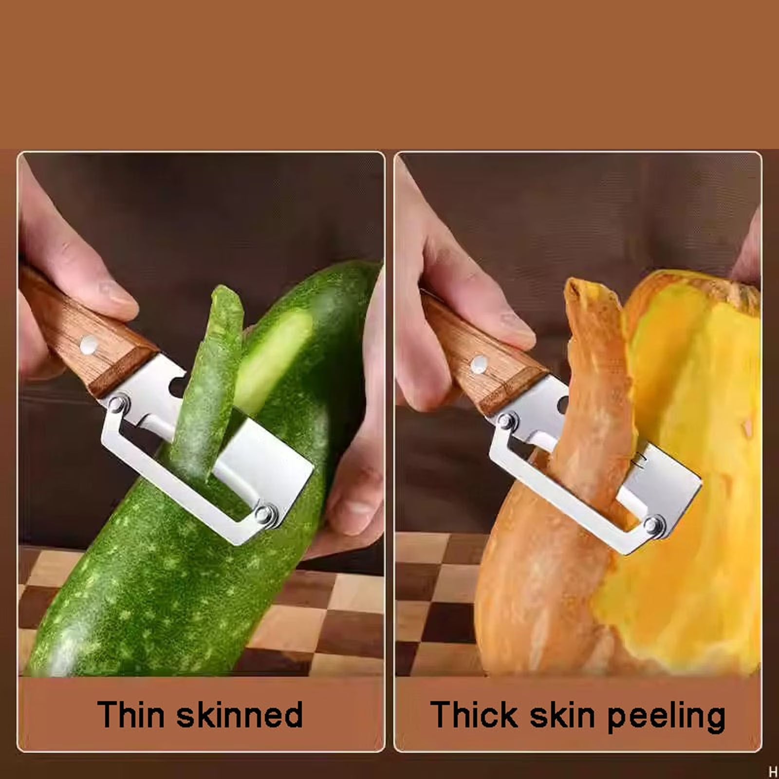 Multi Functional Vegetable Peelers for Kitchen, Ultra-Sharp Stainless Steel Blade & Ergonomic Wood Handle Kitchen Tool for Fruits, Vegetables, Pelador De Papas Pumpkin Papaya Zucchini